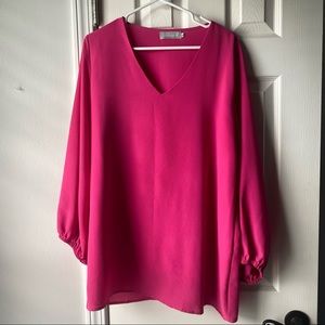 Pink V-Neck Long Sleeve Blouse - Size XL